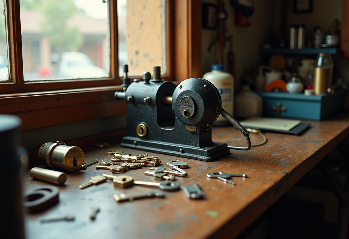 Key-cutting bench with new deadlocks — Oatlands